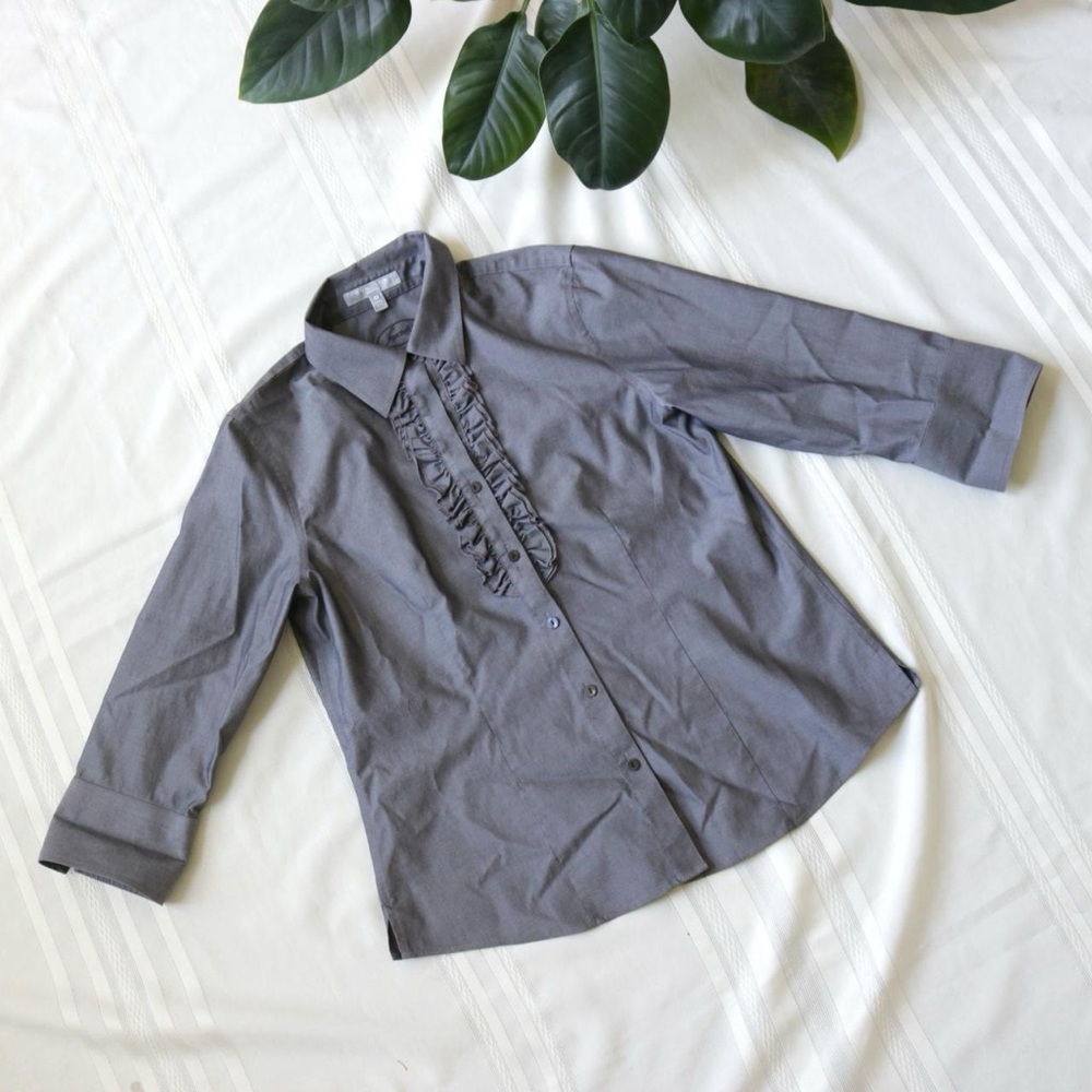 Foxcroft grey ruffle blouse